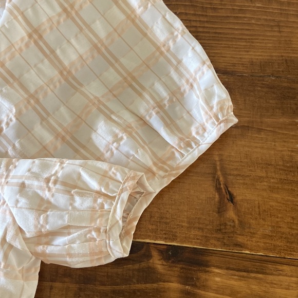 J. Crew V Back Puffed Sleeve in a textured Plaid. New, without tags. Cream, tan - Picture 8 of 15